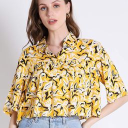 French Theory Print Flared Sleeve Crop Top-image-97