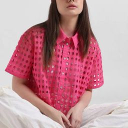 Only Pink Cotton Self Design Shirt-image-31