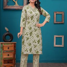 kipek Women Floral Printed Regular Pure Cotton Kurta with Pyjamas-image-74