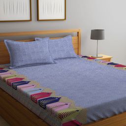 Myntra Elegant Homes Blue Printed Cotton 400TC King Bedsheet Set 2.7 m x 2.2 m-image-58