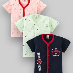 Mini Donuts Half Sleeves Vests Text Print Pack of 3 - Navy Peach Green-18