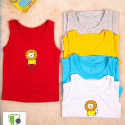 COCOON ORGANICS Pack Of 5 Sleeveless Lion Print Vest - Red Blue White Yellow Grey-image-53