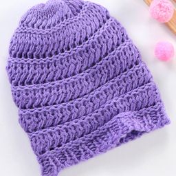 Babyhug Acrylic Blend Knitted Cap Textured Purple - Diameter 12 cm-image-16