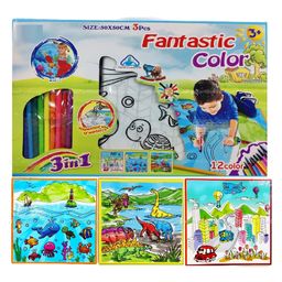 FunBlast DIY 3 in 1 Coloring Washable Drawing Mat with Sketch Pens - Multicolour-18