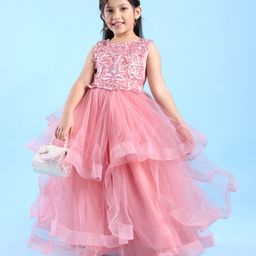 Mark & Mia Sleeveless Party Dress with Floral Embroidery & Pearl Detailing - Pink-image-4