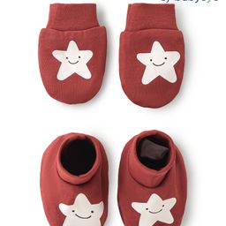 Babyoye 100% Cotton With Eco- Jiva Finish Mittens and Booties Set Star Print - Brown-image-6