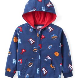 Babyhug Cotton Knit Full Sleeves Front Open Hooded Sweatshirt With Alphabet Print - Navy-image-91