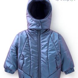 Babyoye Woven Full Sleeves Solid Colour Padded Hooded Jacket - Blue-image-43
