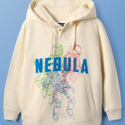 Pine Kids Cotton Knit Full Sleeves Hooded Sweatshirt with Space Theme Print - Cream-image-70
