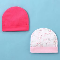 Ben Benny 100% Cotton Knit  Solid & Floral Printed Caps Pack of 2 Pink & White - Diameter 11.5 cm-22