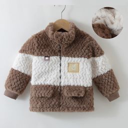 Kookie Kids Full Sleeves Winter Fur Jacket with Patch & Pockets - Brown-image-89