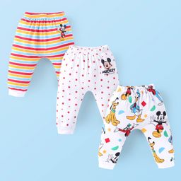 Babyhug Disney Interlock Knit Full Length Diaper Leggings With Mickey Mouse & Friends Graphics Pack Of 3 - White & Red-image-27