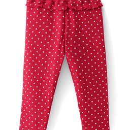Babyhug Cotton Lycra Full Length Leggings With Polka Dot Print & Frill Detailing - Pink-image-92