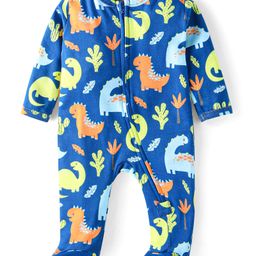 Babyhug Cotton Knit Full Sleeves Footed Sleep Suit With Dino Print - Navy Blue-image-50