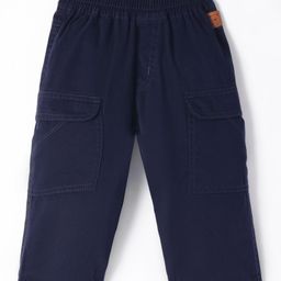 Little Kangaroos Cotton Woven Full Length Trouser With Bear Patch - Navy Blue-image-83
