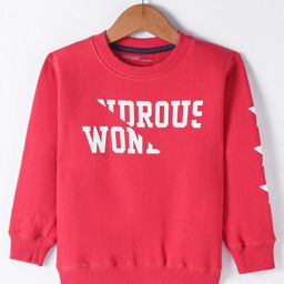 Doreme Fleece Knit Full Sleeves Sweatshirt with Text Print - Red-picture-3