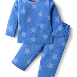 Babyhug Single Jersey Knit Full Sleeves T-Shirt & Lounge Pant Set With Star Print - Blue-image-77