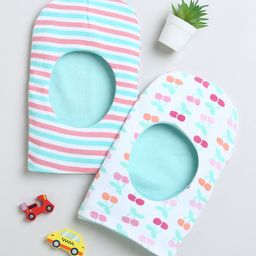 BUMZEE Interlock Knit Monkey Cap with Cherry Print & Stripes White & Mint Pack Of 2 - Diameter 26.5 cm-picture-14