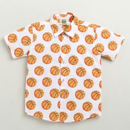 ZIP ZAP ZOOP Cotton Half Sleeves Basketball Printed Shirt - White & Orange-image-9
