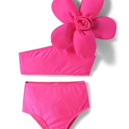 KIDLINGSS One Shoulder Sleeves Floral Applique Detailed 2 Piece Swimsuit - Neon Pink-picture-7