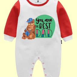 The Peppy Tend 100% Cotton Fathers Day Theme Full Sleeves You Are The Best Dad Text Printed Romper - White & Red-image-58