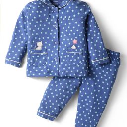 CUCUMBER Sinker Knit Full Sleeves Star Printed Co-Ords Nightsuit - Blue-image-41