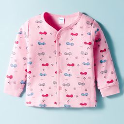 Tango Fleece Knit Full Sleeves Jhabla with Car Print - Pink-picture-8