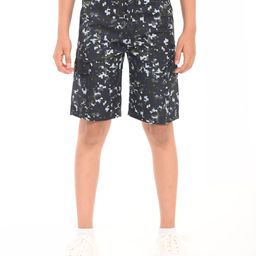 Zion Cotton Woven Abstract Printed Cargo Shorts - Black-image-42