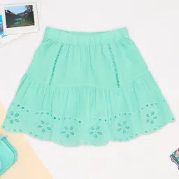 Pantaloons Junior Cotton Woven Floral & Schiffli Embroidered Skirt - Turquoise-picture-38