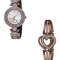 CSAMON Women Embellished Watch with Heart Bracelet GR_101_Marron Heart Bracelet-image-80