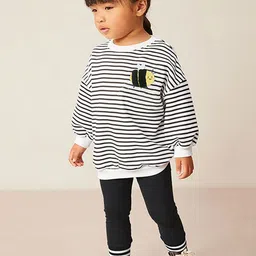 JC SPARKLE Girls Striped Drop Shoulders Pure Cotton Sweatshirt With Leggings-image-45
