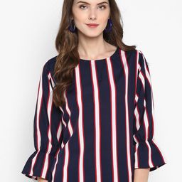 Indietoga Striped Bell Sleeve Crepe Top-19