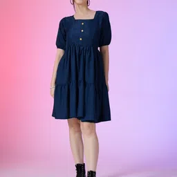 Femvy Women Fit & Flare Puff Sleeves Dress-image-55