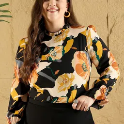 Berrylush Curve Floral Print Bell Sleeve Top-28