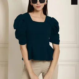 Metronaut Women Pack Of 2 Puff Sleeve Peplum Top-picture-18