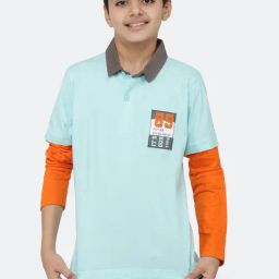 Peter England Kids Light Blue Solid  Full Sleeves Polo T-Shirt-image-27