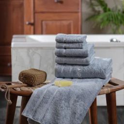 Maspar Amor Blue 650 GSM Bamboo & Cotton Bordered Hand, Face and Bath Towel - Set of 6-11