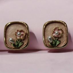 ADC SHEMONA Gold-Plated Square Shaped Floral Artificial Stones Studded Studs-5