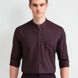 Arrow Men Comfort Band Collar Vertical Striped Cotton Slim Fit Formal Shirt-image-43