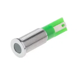 RS PRO Green Panel Mount Indicator 12V DC, Mounting Hole Size 8 mm, Termination Type Faston, Solder Lug, IP Rating IP67, Model No 9132695-15