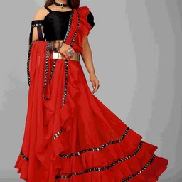 limtd Embellished Sequinned Pure Georgette Ruffles Saree image 5