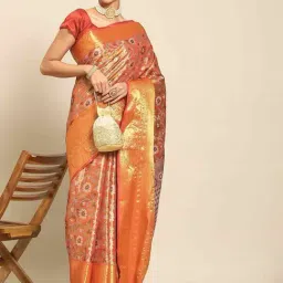 Silk Land Orange Woven Saree With Unstitched Blouse-picture-45