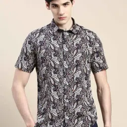 showoffff SHOWOFF Navy Blue Cotton Slim Fit Printed Shirt-picture-23