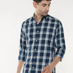 R&B Men Spread Collar Tartan Checked Cotton Casual Shirt-picture-4