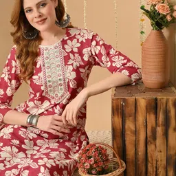 PRISCA Women Pink Pure Cotton Kurta Sets-picture-25