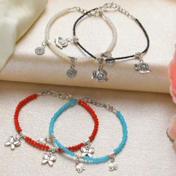 Aatmana Silver Charms Beaded Handcrafted Anklets for Women - Set of 4-picture-15