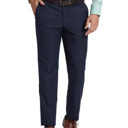 Park Avenue Navy Regular Fit Check Flat Front Trousers-picture-6