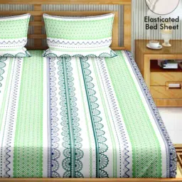BELLA CASA Scarlet Geometric Multicolor 220 TC Cotton King Fitted Sheet with 2 Pillow Covers-picture-37