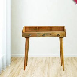 Artisan Furniture Nordic Style Brown Wood Gallery Back Writing Desk-image-14