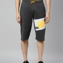 3Pin Grey Cotton Regular Fit Color Block Shorts-36
